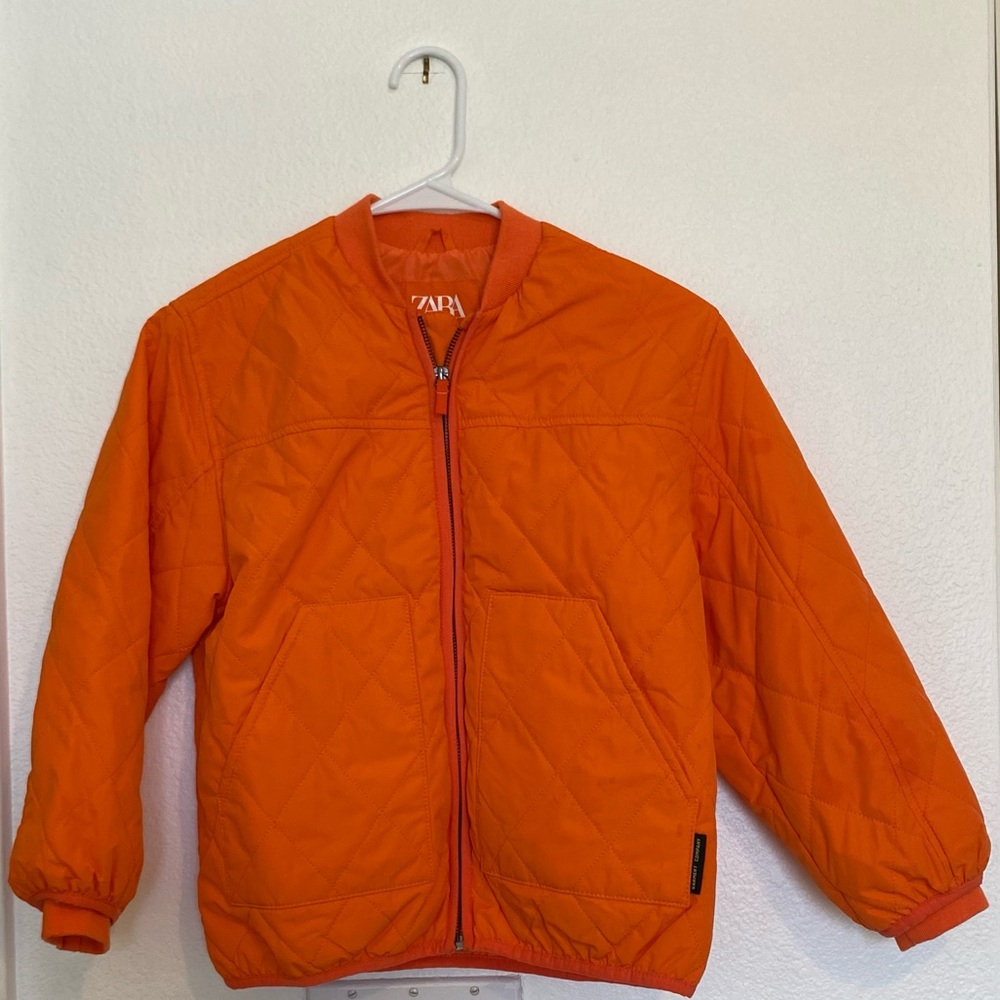 Zara Kids Quilted Bomber Jacket Orange size 8 PRE-OWNED wear once only